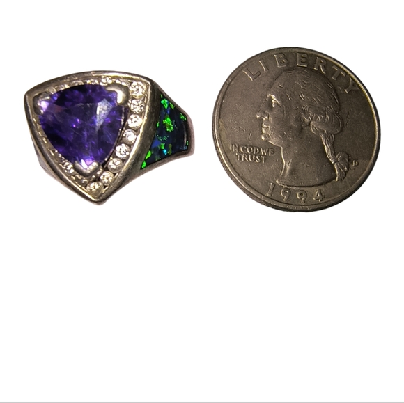 Colorful CZ, Created Opal & Sterling Silver Halo Ring Size 8 - Picture 8 of 13